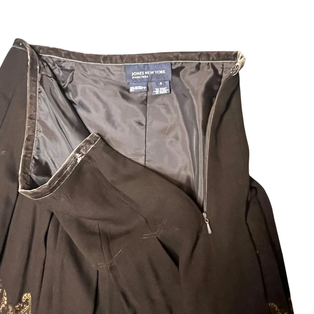 VTG Jones NewYork Skirt Size 4 Brown Paisley Pleated Peasant Academia Wool Blend